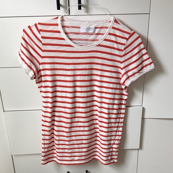 Everlane Tops - Everlane Women’s Orange and White Striped Crewneck Tee